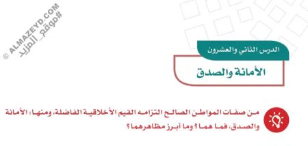 تلخيص وحل أسئلة درس «الأمانة والصدق» اجتماعيات سادس ابتدائي «سعودي» فـ٣